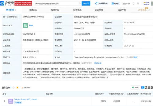抖音集团在深圳投资成立供应链管理公司,注册资本20亿
